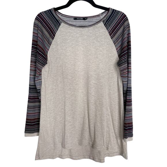 New Doe & Rae Small Heather Gray Striped Raglan Long Sleeve Tee Tshirt Top Crew - Picture 1 of 10